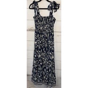 Max Studio Maxi Dress Smocked Ruffled Blue White Print Est. Size SM Preppy Cute